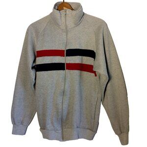 Vintage Track & Court Sweatshirt Men M Tall Gray Full Zip Red Blue Stripe Retro